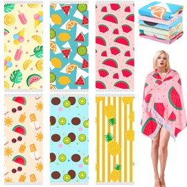 FuWeave 6 Pack Microfiber Turkish Beach Towel 27 x 59 Inches Large Pool Towels Oversized Quick Dry Lightweight Beach Towels for Adults Summer Travel Bath Camping Swimming Sport Yoga Gym(Fruit)