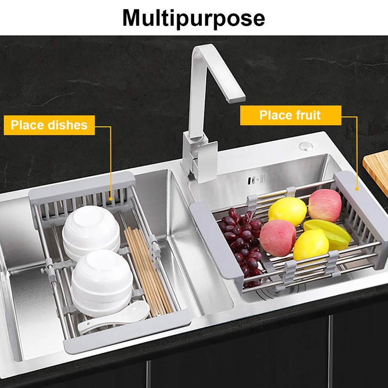 LUEXBOX Expandable Dish Drying Rack Over The Sink, Stainless Steel