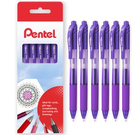 Pentel Energel X BL107 Retractable Gel Rollerball Pens - 0.7mm Nib - Pack of 6 in Gift Box (Violet)