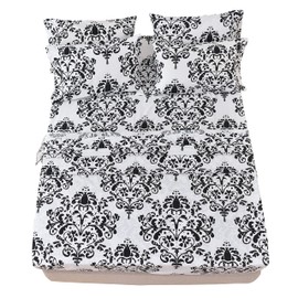 American Home Collection 4 Piece Print Bedding Sheets & Pillowcases Set Brushed Microfiber Wrinkle Free 14 Inches Deep Pocket Patterned Sheets (Twin, Black & White Damask)