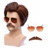 FantaLook Short Brown 70s Cosplay Wig with Sunglasses and Mustache