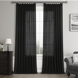 Joywell Textured Linen Pinch Pleated Curtains 108 Inch Long,Back Tab Clip Rings Semi Sheer Light Filtering Drapes with Hooks for Bedroom Living Room Patio Door Nursery,W50 x L108,Black,2 Panels Set