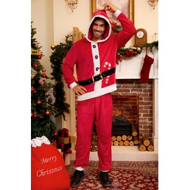 Arvilhill Men's Family Jumpsuit Print Onesie Idea Flannel Fleece Novelty Outfit Costume Adult Santa Claus L
