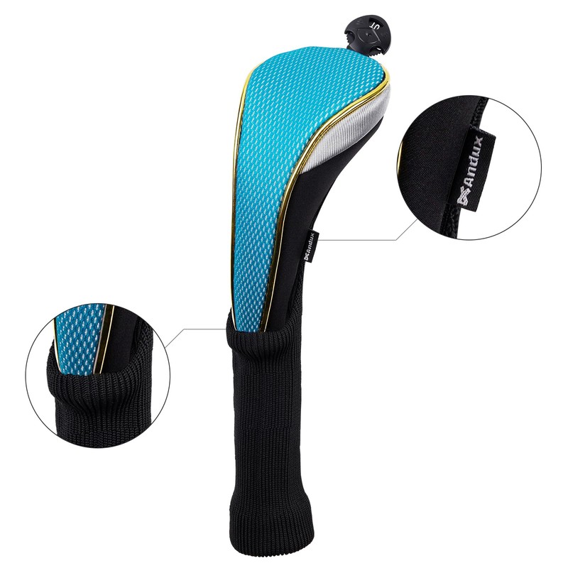 Andux 3Pcs/Set Long Neck Gold Golf Hybrids Club Head Covers