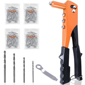 WUFANC Rivet Pliers Set, Metal Material Riveter Set, Not Easy to Deform and Bend, Blind Riveter Nnclusive 200 Rivets and Four Drills, for Number Plates, Furniture and Door Locks