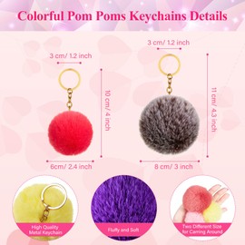 Hicarer 60 Pieces Colorful Poms Keychains Fluffy Ball Faux Fur Keyring for Women (3 Inch)