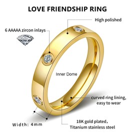 Love Friendship Cute Ring for Women: 18K Gold Plated Silver Stainless Steel Promise Ring Cubic Zirconia Wedding Engagement Band Birthday Gifts Dainty CZ Jewelry Size 8