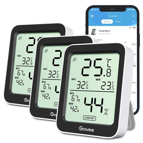 Govee Room Thermometer Hygrometer, Bluetooth Digital Indoor Humidity Meter with Smart Alert and Data Storage, Temperature Monitor for Baby Greenhouse (3Pack)