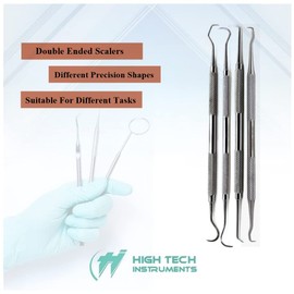 4 Pcs Double Ended Dental Scaler Made of Stainless Steel Reusable Tool Plaque & Tartar Remover Pick Suitable for Professional or Personal Use & Pet Oral Hygiene Care with Knurled Handle