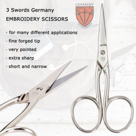 3 Swords Germany - Embroidery Scissors, Shears for Art Work, Daily Use in Household, Sewing, Art Work, Craft with black Synthetic Leather case