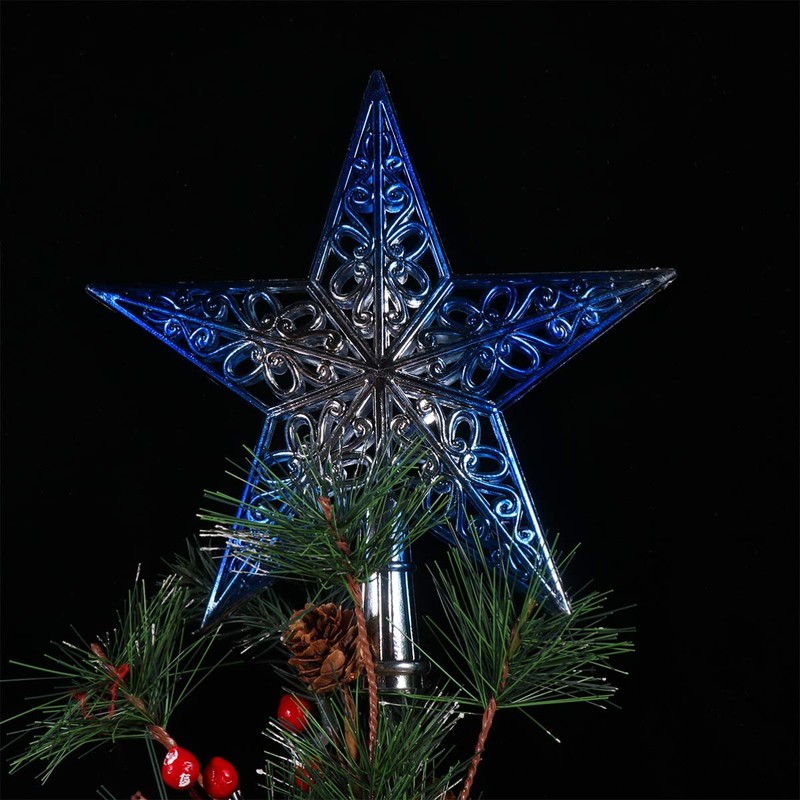 OULII Christmas Tree Topper, Glittering Star Tree Topper, Silvery Blue