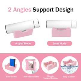 HealthSTE Silicone Cup Cradle for Crafting Non-Slip Tumbler Holder with Built-in Slot & Felt Edge Squeegee Tumbler Stand Use to Apply Vinyl Decals Suit for Glass Cups Mug (Pink)