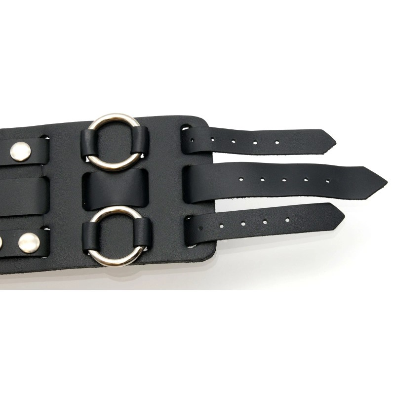 FindingKing Wide Black Leather Tri Clasp Cuff Wrist Watch Band