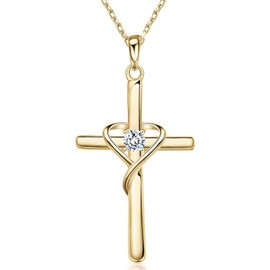 AmorAime 925 Sterling Silver Cross Necklace for Women Men 13A CZ Birthstone Necklaces