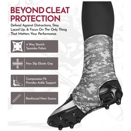 Exxact Sports Spats Football Cleat Covers - Keep Your Laces Tied and Cleats Clean, Football Spats for Cleats, Perfect for Baseball, Soccer, Lacrosse, Hockey (Grey CAMO, Large)