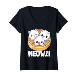 Dumpling Cat Cute Dim Sum Cats Kawaii Meowzi Baozi V-Neck T-Shirt