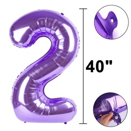 40 Inch Balloon Number 2 Purple Big Foil Helium Balloons Giant Mylar Number 2nd for 12 20 22st Birthday Anniversary Party Decorations Supplies