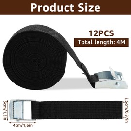 JMIATRY Pack of 12 Lashing Straps, 4 m, Fastening Strap, Width 25 mm Ratchet Tie Down Strap for Transport, Cargo, Luggage, Camping (Black)