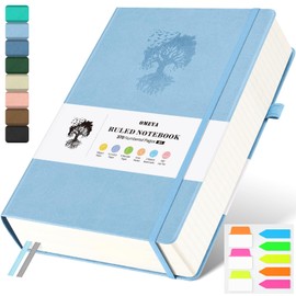 B5 Lined Journal Notebook, 370 Numbered Pages Thick Leather Journal for Writing, College Ruled Hardcover Notebook for Work with 100gsm Paper, Journal for Women, Men, Teens (7.6" x 10.3" Sky Blue)