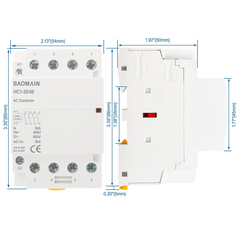 Baomain 4-Pole 4NO Contactor with 110volt AC Coil 50A Normal
