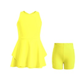 Handfrog Kids Girls Tennis Golf Dress Outfit Sleeveless Dress with Shorts Pockets 2 Piece Sport Athletic Sets Yellow