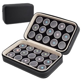 BENECREAT 30Pcs Gem Jars Leather Jewelry Display Case, 8.6x5.1x2.5 Inch Loose Diamond Box with Black Foam Insert for Collectibles Storage, Diamond Boxes Containers