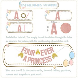 Four Ever A Princess Banner Four Ever A Princess Birthday Decorations Princess 4th Birthday Party Decorations Princess Happy Birthday Party Decor Supplies Rose Gold