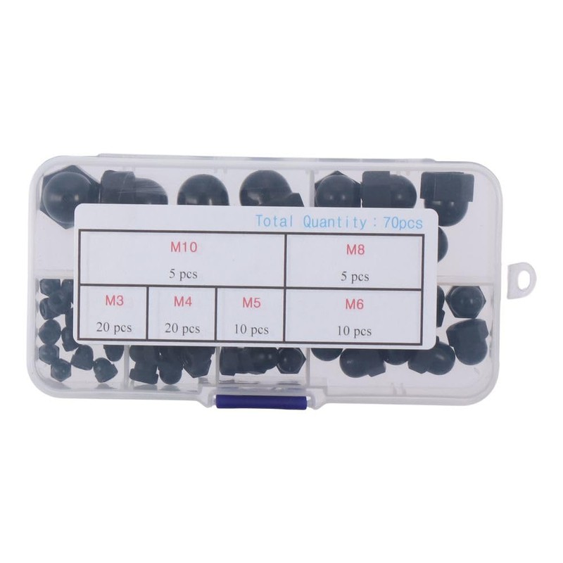 Nylon Acorn Nuts 70Pcs M3/M4/M5/M6/M8/M10 Metric Size Black Dome Head