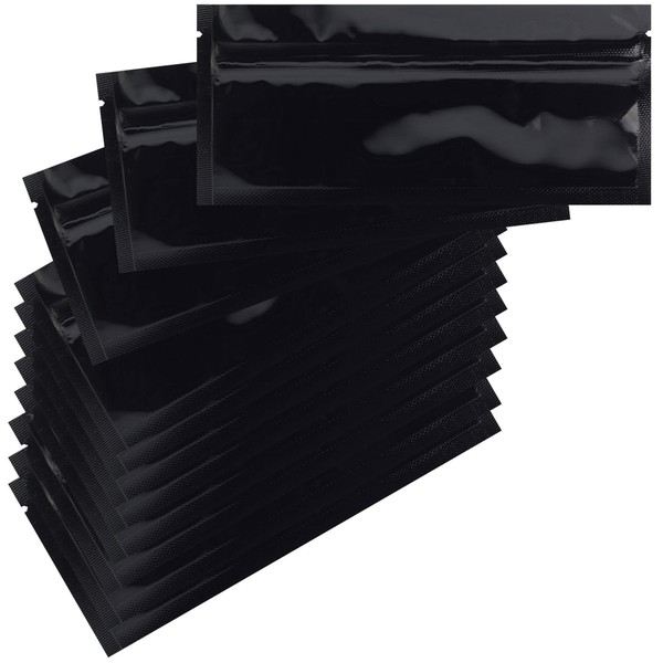 Mylar Style Barrier Bags – Zipper w/Heat Seal – 100 Bags (Gloss Black/Gloss Black, PR - 6″x2.7″)