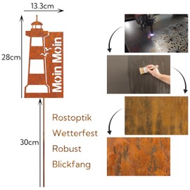 JYUECIAN Patina Lighthouse Garden Stake Rust Decoration, Weatherproof Lighthouse Garden Pond Decoration, Moin Moin Sign, Garden Decoration, Rust for Outdoor Use