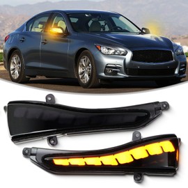 BINQIGOO LED Side Mirror Marker Light for Infiniti Q50 Q60 Q70 QX50 QX60 Indicator Lamps DRL Dynamic Turn Signal Upgraded Mirror LED Blinker Replacement (Smoked Lens)