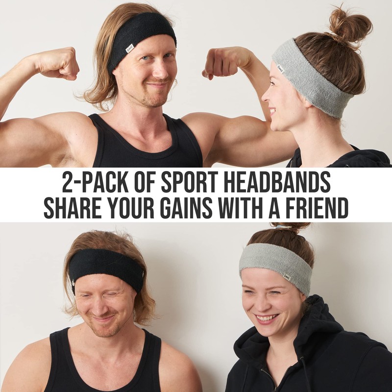 CHARM Mens Sports Headband 2-pack - Towel Bandana Sweat Wicking