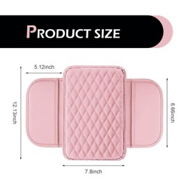 Bawkars Center Console Cover, Microfiber Leather Arm Rest Cover Cushion with 2 Storage Bags, Middle Console Protective Cover, Car Accessories for Women, Universal for Trucks, Cars, SUVs (Pink)