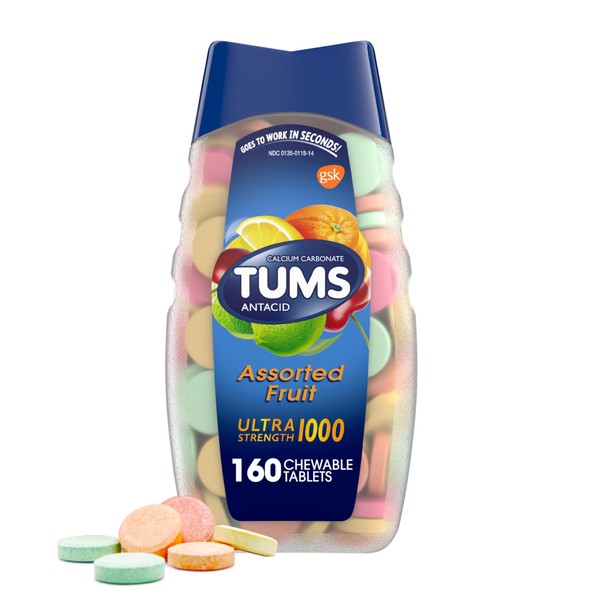 TUMS 74610 Ultra Strength Assorted Fruit Antacid Chewable Tablet for Heartburn Relief, Pack of 160
