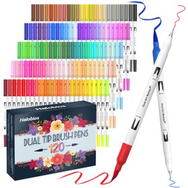 Halobios 120 Color Dual Tips Brush Pens, Fine and Brush Tip Markers with Swatch Card for Adult Coloring, Art Markers Set for Journaling Calligraphy Drawing Sketching Doodling Illustrating