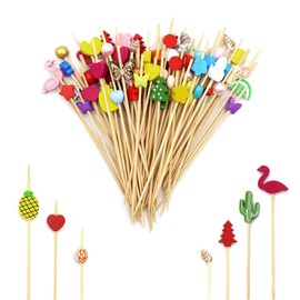 KtbeYTi Pack of 100 Cocktail Wooden Toothpicks 12 cm Wooden Toothpicks with Decorative Cocktail Decoration for Party Gift Carnival Birthday Party