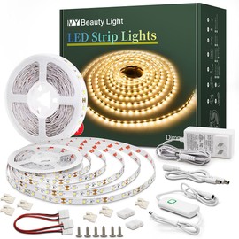 Led Strip Lights 50.5ft Warm White Dimmable Led Light Strip Flexible Rope Lights Kits with 24v Etl Power Supply, Adhesive Clips, Dimmer Switch and Connectors for Indoor Decor