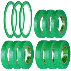 BQMEZRNUS 12 Rolls Green Masking Tape Fine Line Tapes Painters Tape Artist Painting Tape 3mm/8mm/12mm/15mm Widex22 Yard Decorators Tape with Sharp Lines Premium Paint Tape for Painting and Decorating