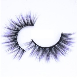 Alluring Synthetic Mink Lashes Reusable Strip False Eyelashes Cat-Eye, Fun Colored Lashes - Purple Tips