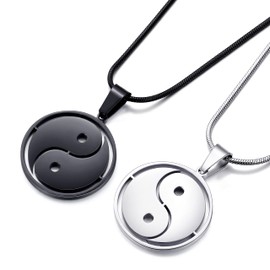 MOO&LEE Yin Yang Pendant Necklace for Men and Women 22 Inch Stainless Steel Snake Chain, BFF Necklace for 2