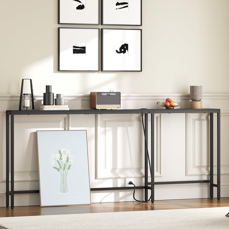 YATINEY Narrow Console Table with Outlets, 70.9" Sofa Table Narrow
