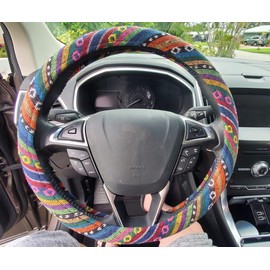 Boho Steering Wheel Cover for Women Men Baja Blanket Enthic Car Steering Wheel Cover Ethnic Car SUV Wheel Protector, Breathable, Anti-Slip, Odorless, Universal Fit 14.5-15 Inch