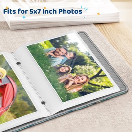 Fintie Photo Album 5x7 Photos - 52 Pockets Small Mini Capacity Premium Vegan Leather Cover, Portable Wallet Albums Book for Wedding Family Boys Girls Art Work (Emerald Marble)