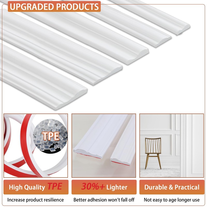 QDYMXUN Self Adhesive TPE Chair Rail, Lightweight Peel and Stick