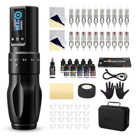 EZTAT2 Kit De Tatuaje - Kit De Máquina De Tatuar Con 7 Pasadas De 2.0-4.0 Mm, Máquina De Tatuar Inalámbrica, Fuente De Alimentación De 1600 Mah, 20 Agujas De Cartucho Para Tatuaje Y 11 Tintas De Color