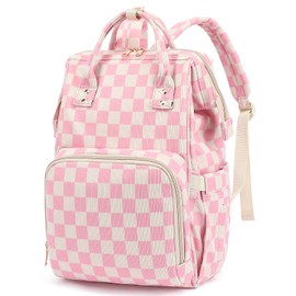 Dezcrab Baby Diaper Bag Backpack for Mom, Large Capacity Travel Nappy Bag for Boys & Girls with Stroller Straps (Corduroy Checkered Pink)