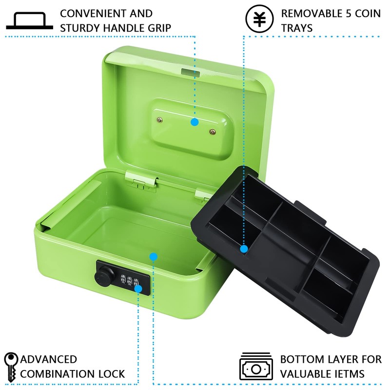 KYODOLED Cash Box with Combination Lock,Safe Metal Box for Money,Storage