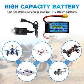 AMZZN 3S Lipo Battery 11.1V 2000mAh 35C with XT60 Plug for RC Cars, Trucks, Remote-Controlled Ships, RC Drones, Quadcopters, FPV UAV Batteries (1PCS Battery+1 USB)