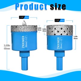 ZNXIMER Diamond Hole Saw Drill Bits - 2pcs 1-1/2" Diamond Drill bits Accurate Drilling for Tile, Ceramic, Marble, Granite, Stone, Glass Bottles 38mm