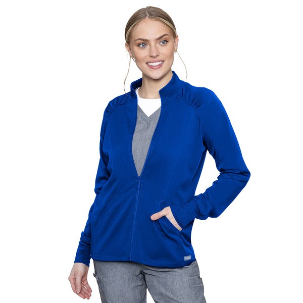 Med Couture Touch Women's Raglan Zip Front Warm Up Jacket, Royal, X-Small
